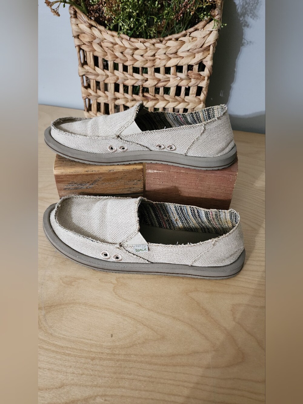 Sanuk Natural Canvas Slip-On Loafers